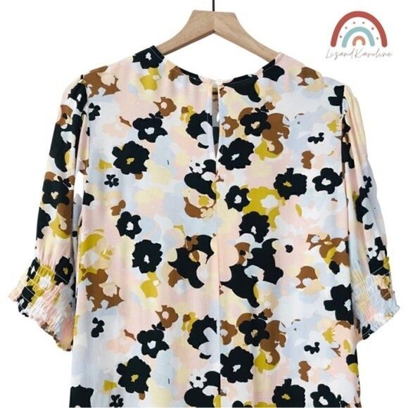 Loft Floral Smocked Short Sleeves Pastels Retro Modest Party Dress - Picture 4 of 10